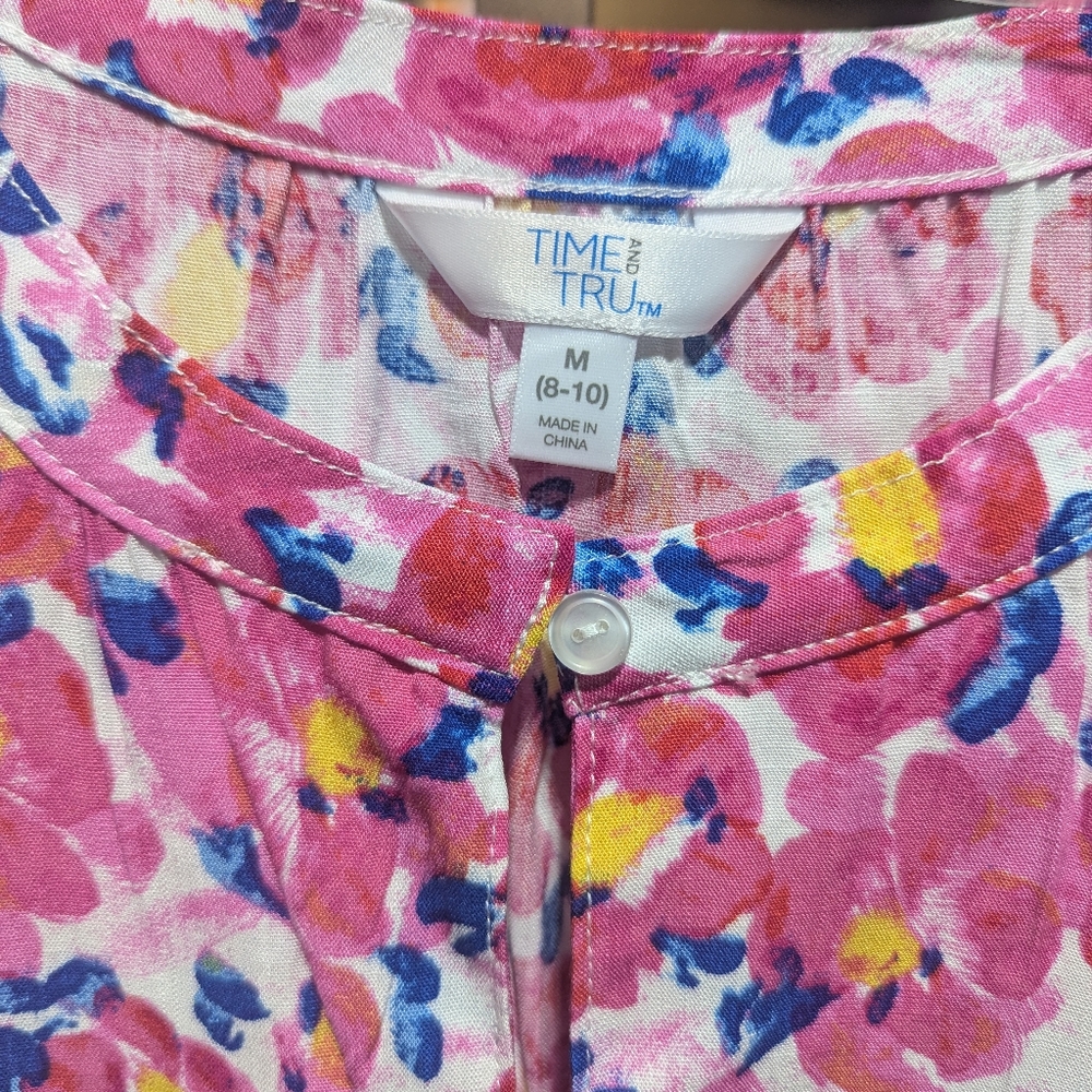 Time And Tru Women's shirt flower ruffle tank Sleeveless M (8-10) W-303 - Picture 4 of 7